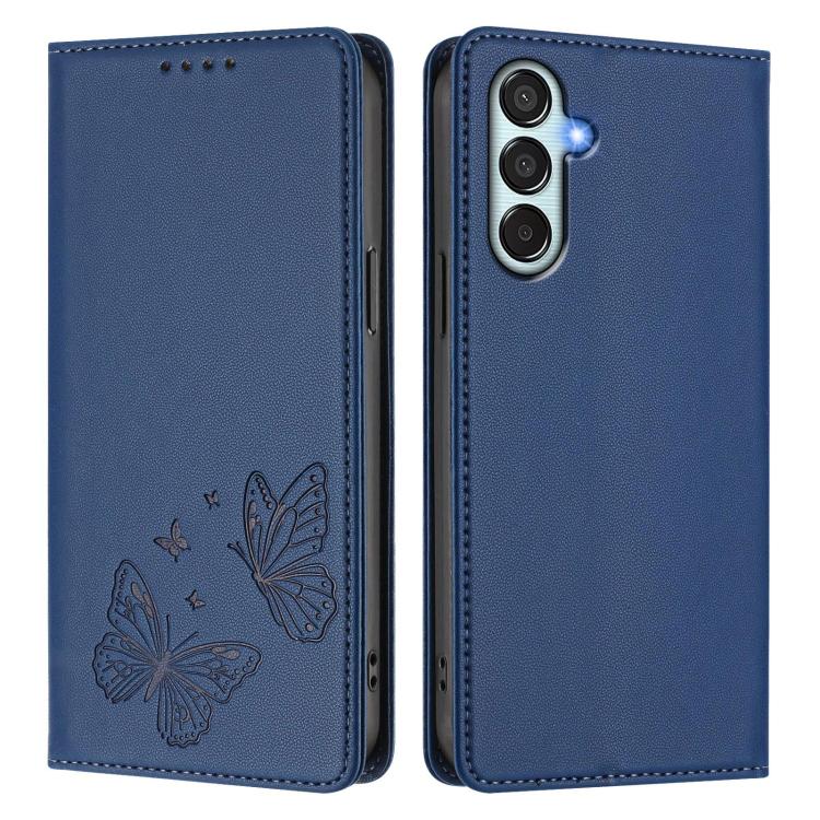 For Samsung Galaxy M34 5G / F34 5G Strong Magnetic Dual Butterfly RFID Vegan Leather Phone Case