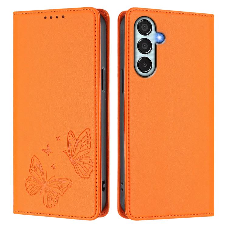 For Samsung Galaxy M35 5G Strong Magnetic Dual Butterfly RFID Vegan Leather Phone Case