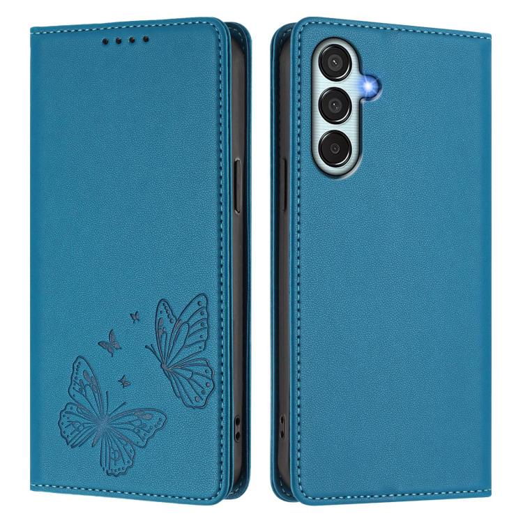 For Samsung Galaxy M35 5G Strong Magnetic Dual Butterfly RFID Vegan Leather Phone Case