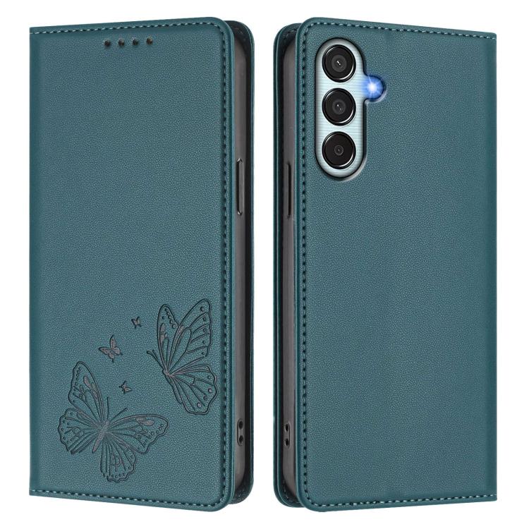 For Samsung Galaxy M35 5G Strong Magnetic Dual Butterfly RFID Vegan Leather Phone Case