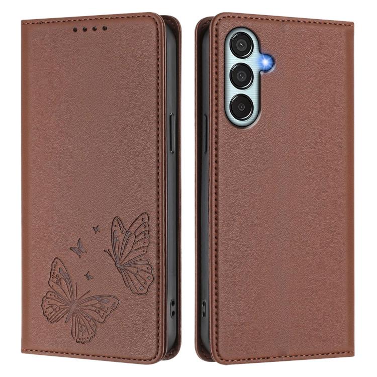 For Samsung Galaxy M35 5G Strong Magnetic Dual Butterfly RFID Vegan Leather Phone Case