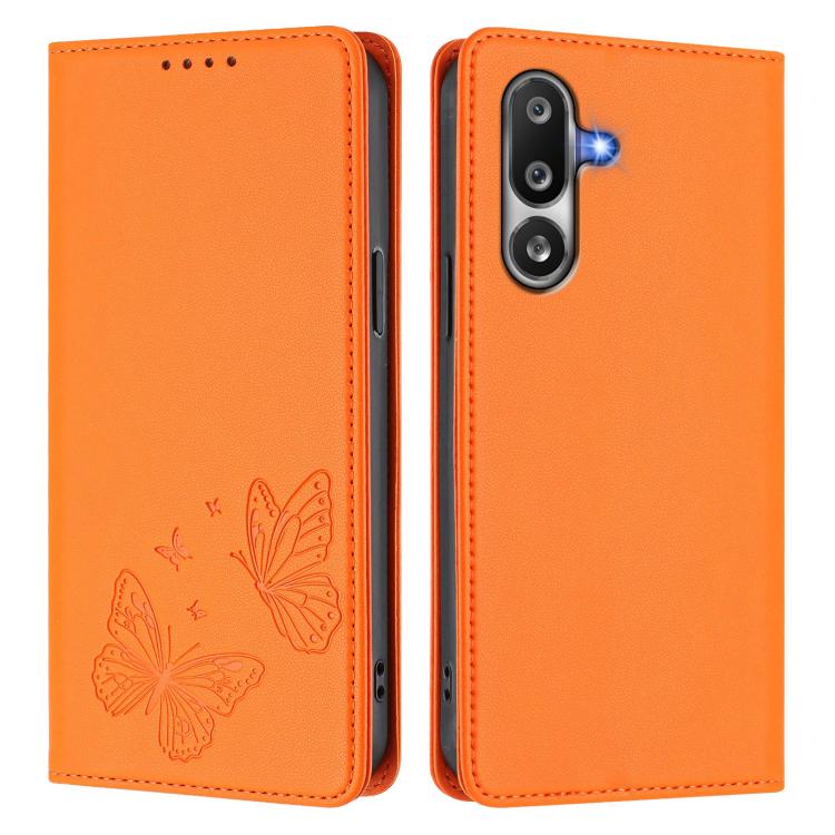 For Samsung Galaxy M36 5G Strong Magnetic Dual Butterfly RFID Vegan Leather Phone Case