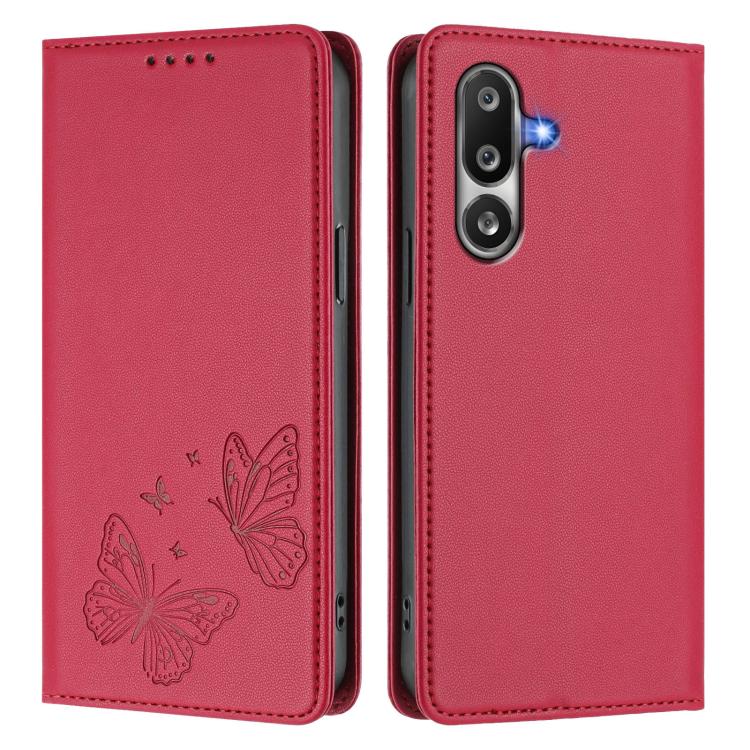 For Samsung Galaxy M36 5G Strong Magnetic Dual Butterfly RFID Vegan Leather Phone Case