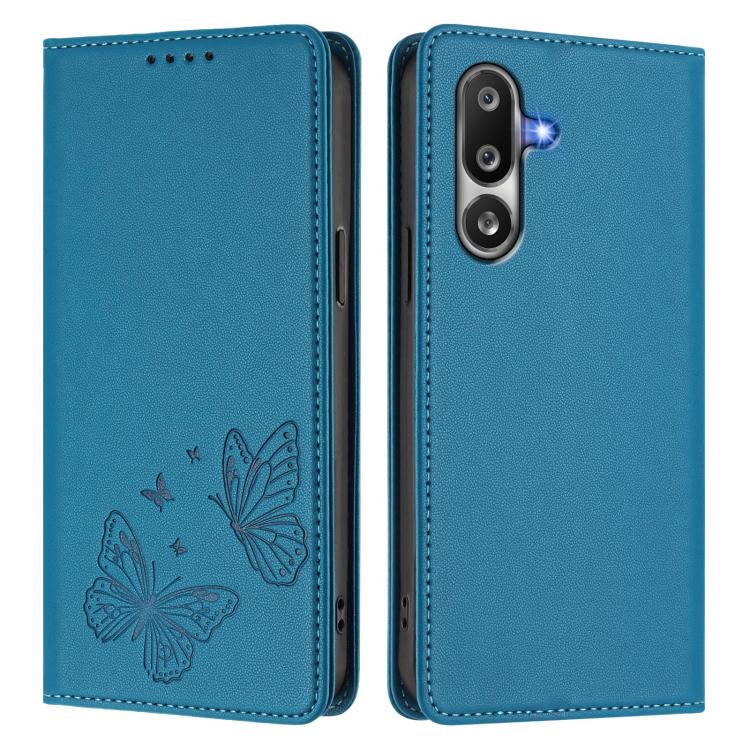 For Samsung Galaxy M36 5G Strong Magnetic Dual Butterfly RFID Vegan Leather Phone Case