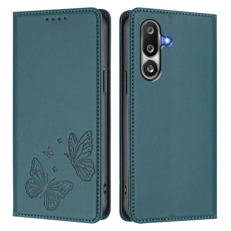 For Samsung Galaxy M36 5G Strong Magnetic Dual Butterfly RFID Vegan Leather Phone Case