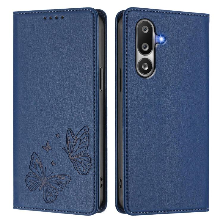 For Samsung Galaxy M36 5G Strong Magnetic Dual Butterfly RFID Vegan Leather Phone Case