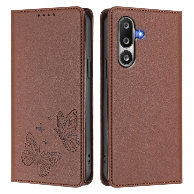 For Samsung Galaxy M36 5G Strong Magnetic Dual Butterfly RFID Vegan Leather Phone Case