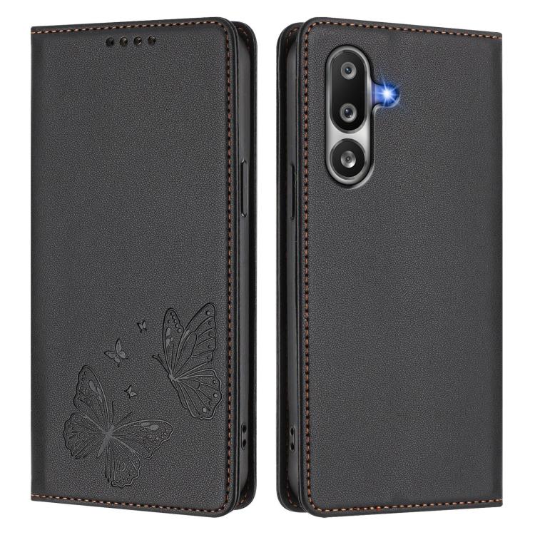 For Samsung Galaxy M36 5G Strong Magnetic Dual Butterfly RFID Vegan Leather Phone Case