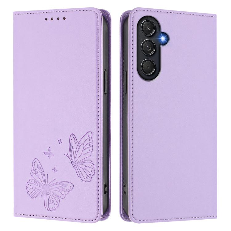 For Samsung Galaxy M54 5G / F54 5G Strong Magnetic Dual Butterfly RFID Vegan Leather Phone Case