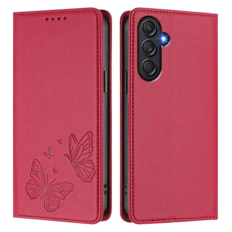 For Samsung Galaxy M54 5G / F54 5G Strong Magnetic Dual Butterfly RFID Vegan Leather Phone Case