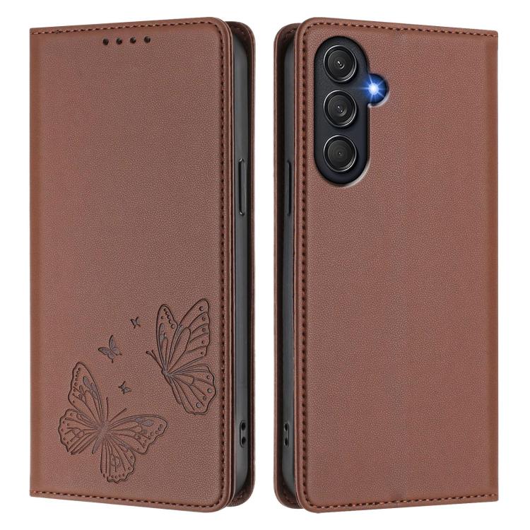 For Samsung Galaxy M54 5G / F54 5G Strong Magnetic Dual Butterfly RFID Vegan Leather Phone Case