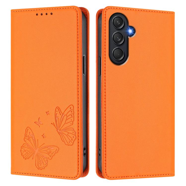 For Samsung Galaxy M55 5G / C55 5G Strong Magnetic Dual Butterfly RFID Vegan Leather Phone Case