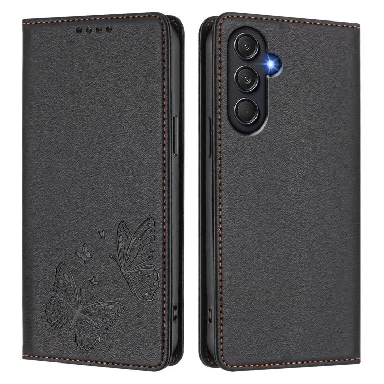 For Samsung Galaxy M55 5G / C55 5G Strong Magnetic Dual Butterfly RFID Vegan Leather Phone Case