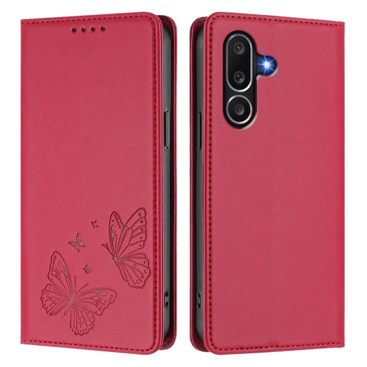 For Samsung Galaxy M56 5G Strong Magnetic Dual Butterfly RFID Vegan Leather Phone Case