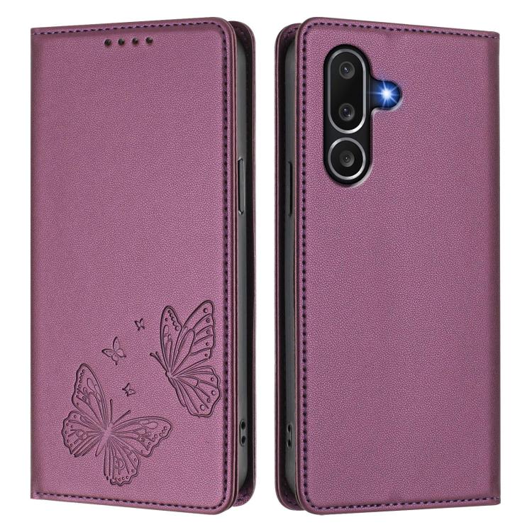 For Samsung Galaxy M56 5G Strong Magnetic Dual Butterfly RFID Vegan Leather Phone Case