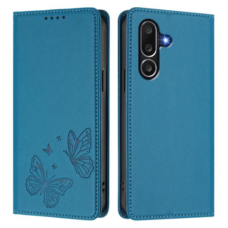 For Samsung Galaxy M56 5G Strong Magnetic Dual Butterfly RFID Vegan Leather Phone Case