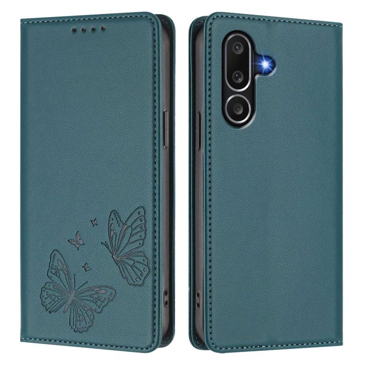 For Samsung Galaxy M56 5G Strong Magnetic Dual Butterfly RFID Vegan Leather Phone Case