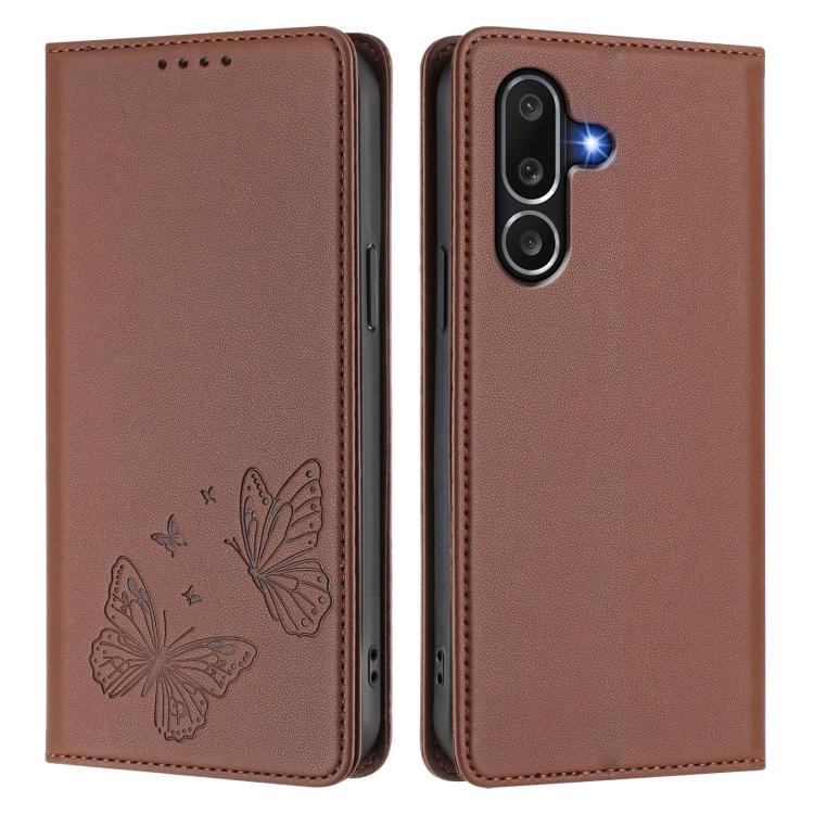 For Samsung Galaxy M56 5G Strong Magnetic Dual Butterfly RFID Vegan Leather Phone Case