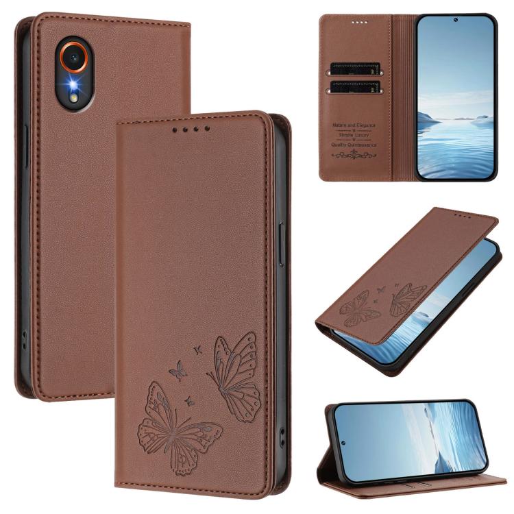 For Samsung Galaxy Xcover7 5G Strong Magnetic Dual Butterfly RFID Vegan Leather Phone Case
