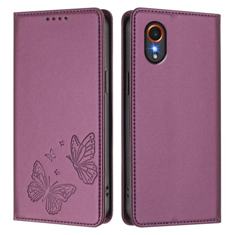 For Samsung Galaxy Xcover7 5G Strong Magnetic Dual Butterfly RFID Vegan Leather Phone Case