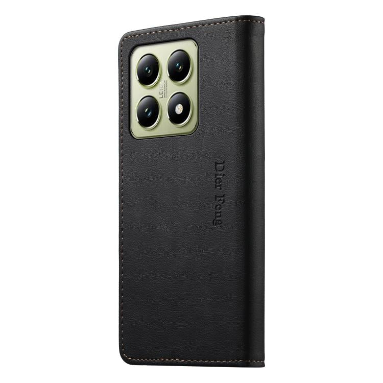 For Xiaomi 14T Dierfeng Metal Snap Magnetic RFID Vegan Leather Phone Case