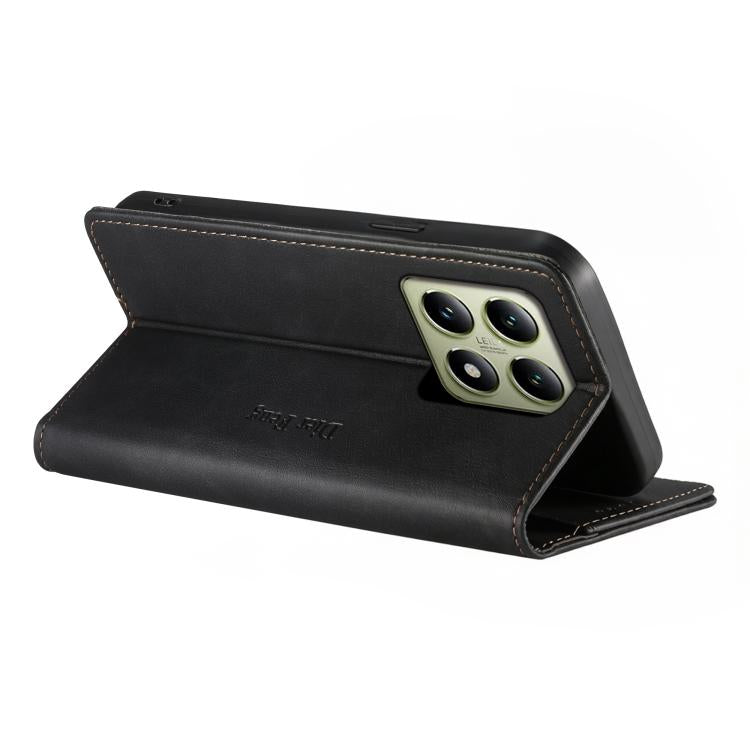 For Xiaomi 14T Dierfeng Metal Snap Magnetic RFID Vegan Leather Phone Case