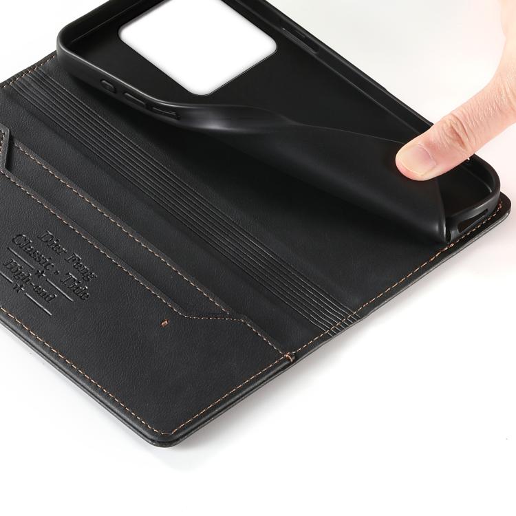 For Xiaomi 14T Dierfeng Metal Snap Magnetic RFID Vegan Leather Phone Case