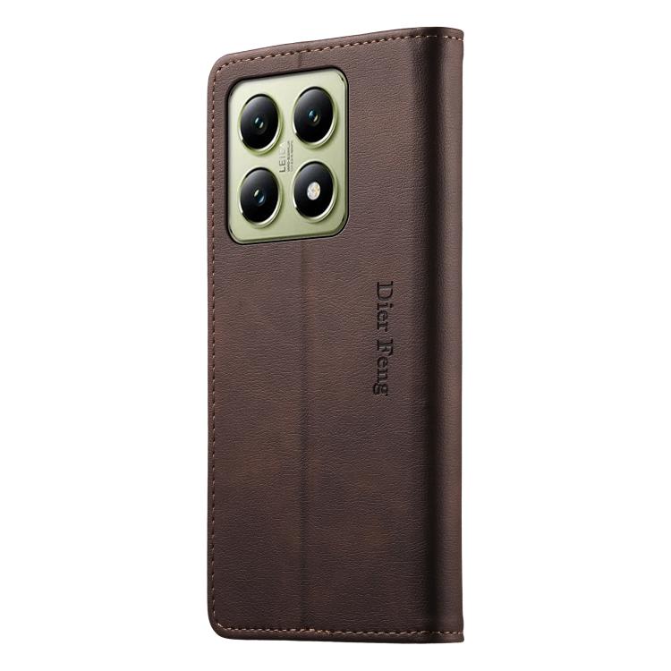 For Xiaomi 14T Dierfeng Metal Snap Magnetic RFID Vegan Leather Phone Case