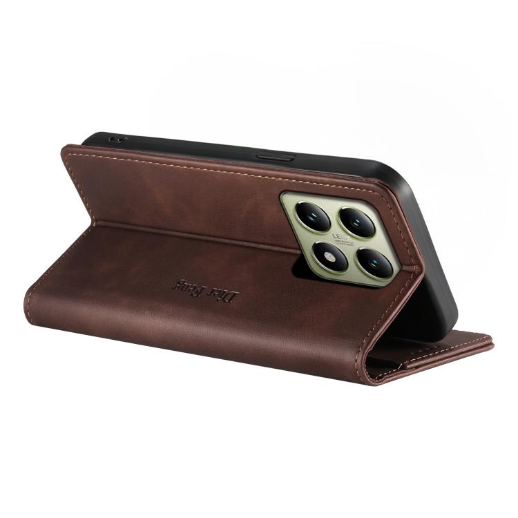 For Xiaomi 14T Dierfeng Metal Snap Magnetic RFID Vegan Leather Phone Case