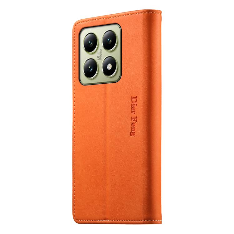 For Xiaomi 14T Dierfeng Metal Snap Magnetic RFID Vegan Leather Phone Case