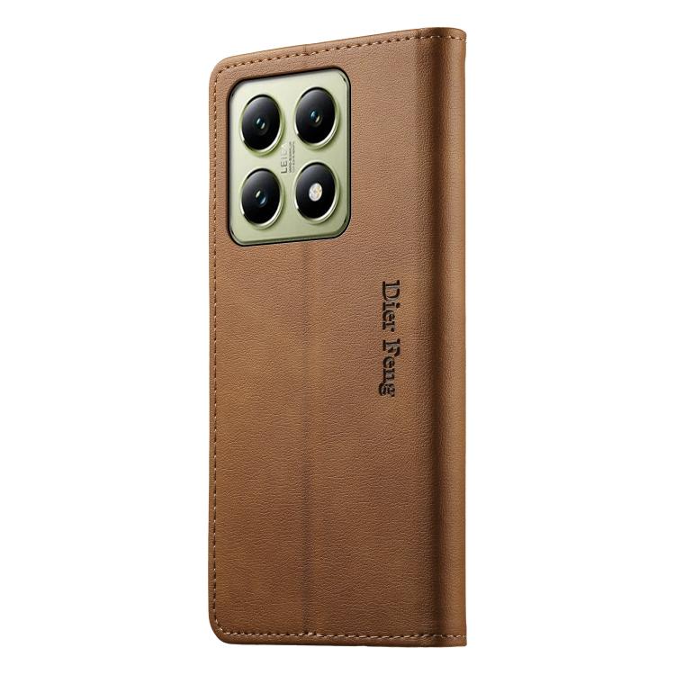 For Xiaomi 14T Dierfeng Metal Snap Magnetic RFID Vegan Leather Phone Case