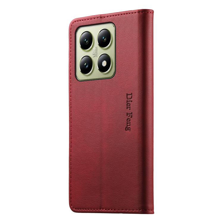 For Xiaomi 14T Dierfeng Metal Snap Magnetic RFID Vegan Leather Phone Case