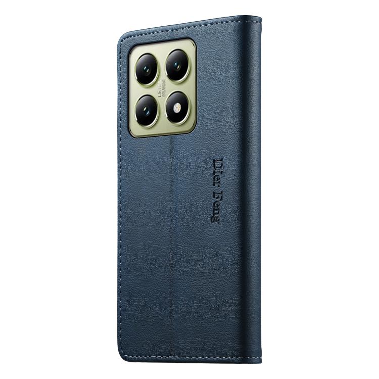 For Xiaomi 14T Dierfeng Metal Snap Magnetic RFID Vegan Leather Phone Case