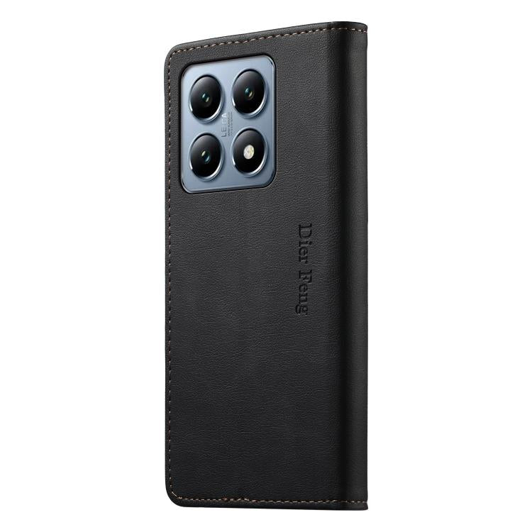 For Xiaomi 14T Pro Dierfeng Metal Snap Magnetic RFID Vegan Leather Phone Case