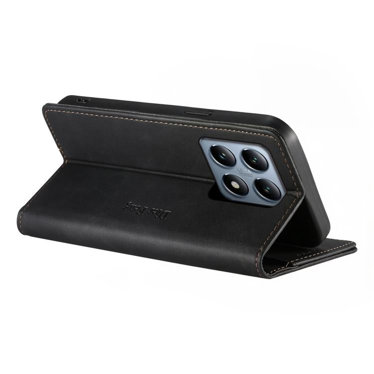 For Xiaomi 14T Pro Dierfeng Metal Snap Magnetic RFID Vegan Leather Phone Case