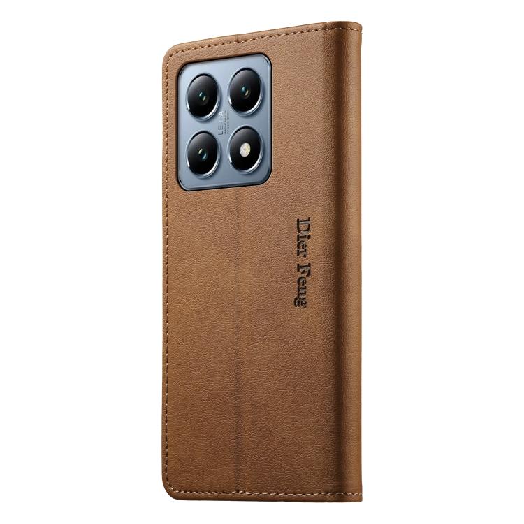 For Xiaomi 14T Pro Dierfeng Metal Snap Magnetic RFID Vegan Leather Phone Case