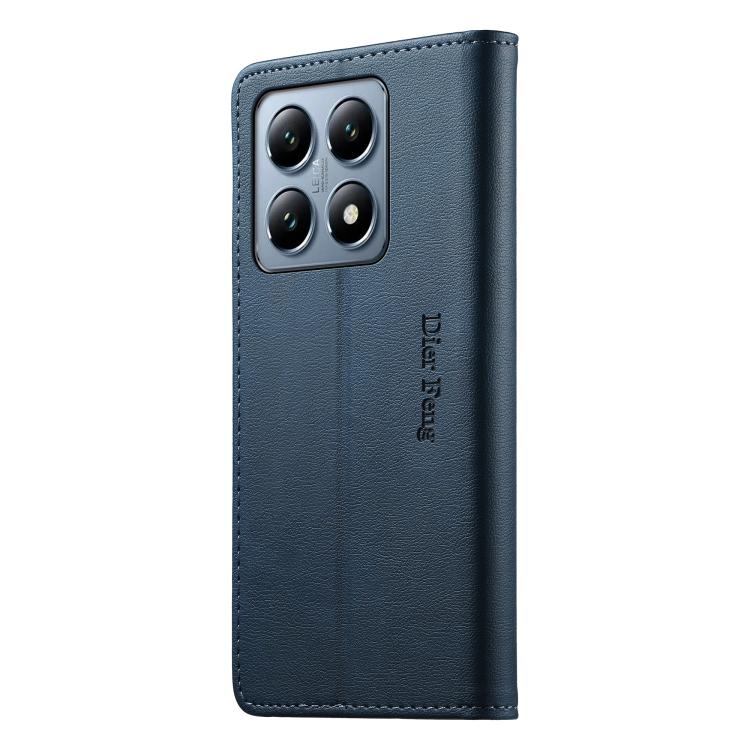 For Xiaomi 14T Pro Dierfeng Metal Snap Magnetic RFID Vegan Leather Phone Case