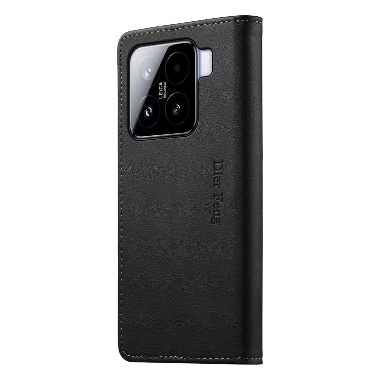 For Xiaomi 15 Dierfeng Metal Snap Magnetic RFID Vegan Leather Phone Case