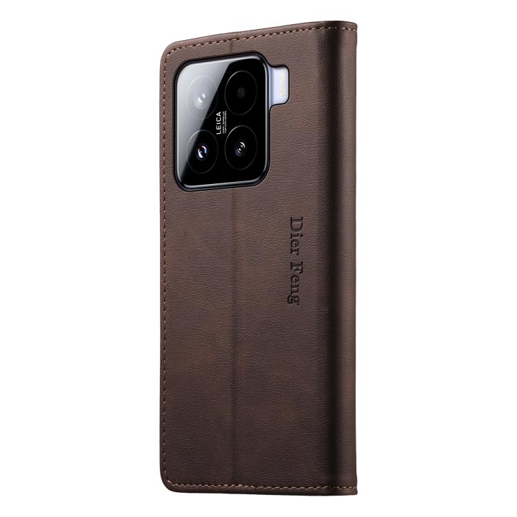 For Xiaomi 15 Dierfeng Metal Snap Magnetic RFID Vegan Leather Phone Case