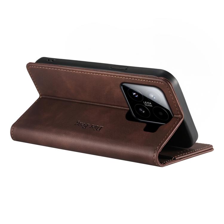 For Xiaomi 15 Dierfeng Metal Snap Magnetic RFID Vegan Leather Phone Case