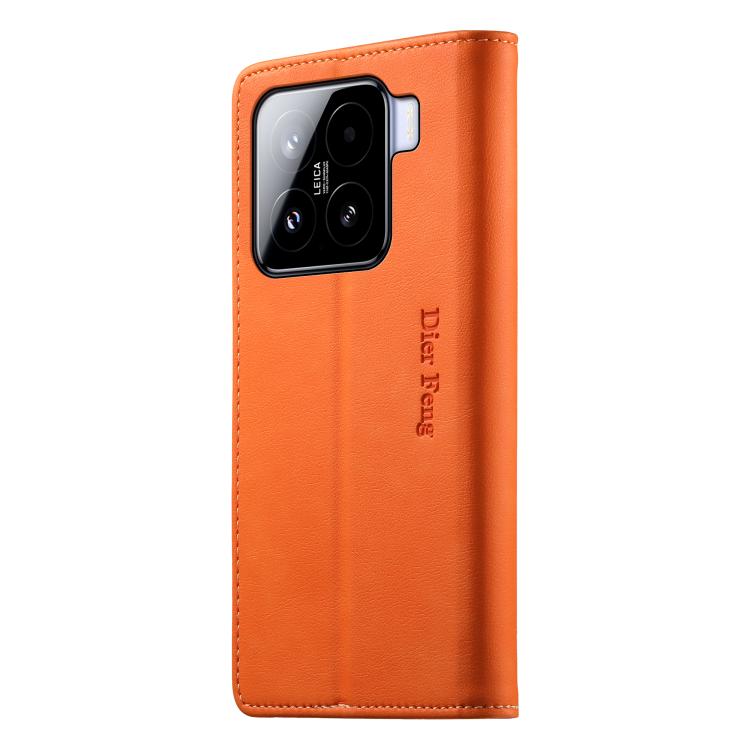 For Xiaomi 15 Dierfeng Metal Snap Magnetic RFID Vegan Leather Phone Case