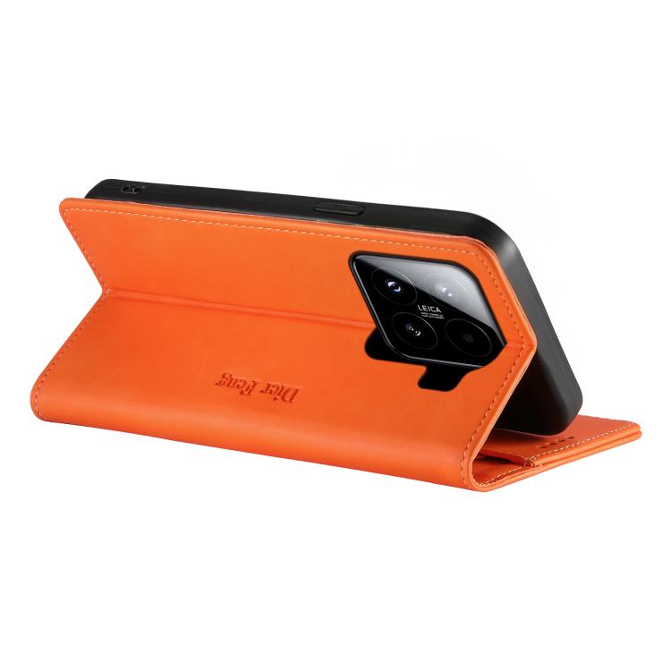 For Xiaomi 15 Dierfeng Metal Snap Magnetic RFID Vegan Leather Phone Case