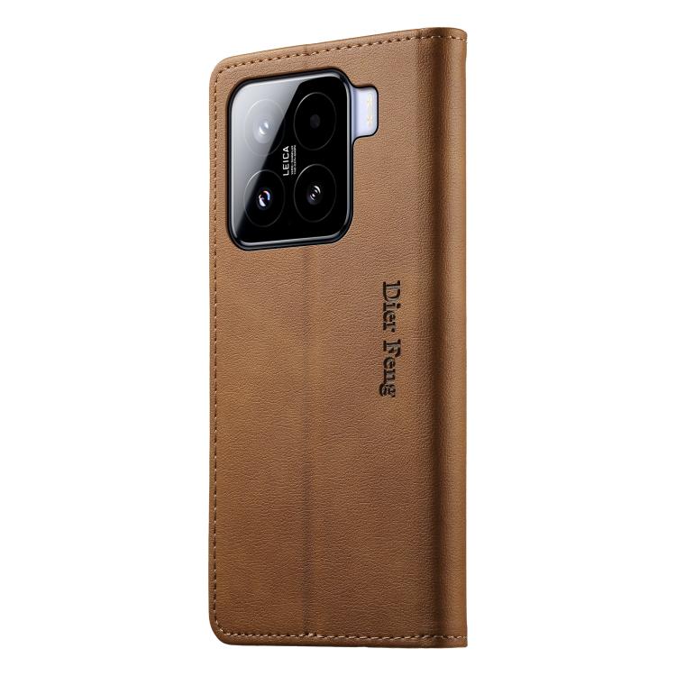 For Xiaomi 15 Dierfeng Metal Snap Magnetic RFID Vegan Leather Phone Case