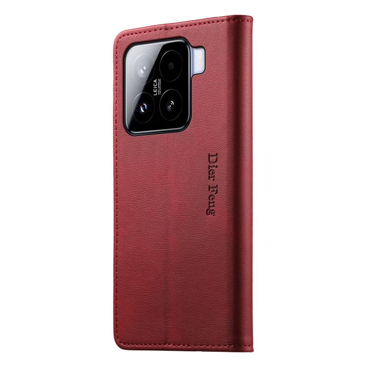 For Xiaomi 15 Dierfeng Metal Snap Magnetic RFID Vegan Leather Phone Case