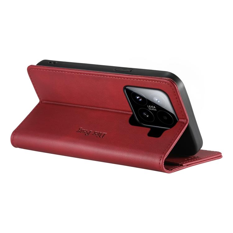 For Xiaomi 15 Dierfeng Metal Snap Magnetic RFID Vegan Leather Phone Case