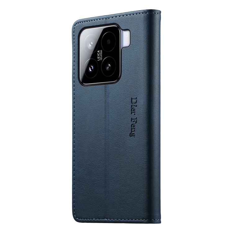 For Xiaomi 15 Dierfeng Metal Snap Magnetic RFID Vegan Leather Phone Case