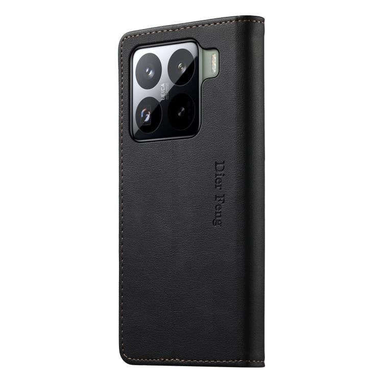For Xiaomi 15 Pro Dierfeng Metal Snap Magnetic RFID Vegan Leather Phone Case