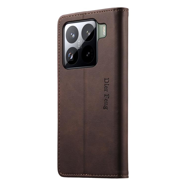 For Xiaomi 15 Pro Dierfeng Metal Snap Magnetic RFID Vegan Leather Phone Case