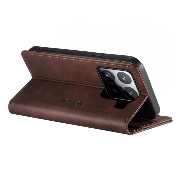 For Xiaomi 15 Pro Dierfeng Metal Snap Magnetic RFID Vegan Leather Phone Case