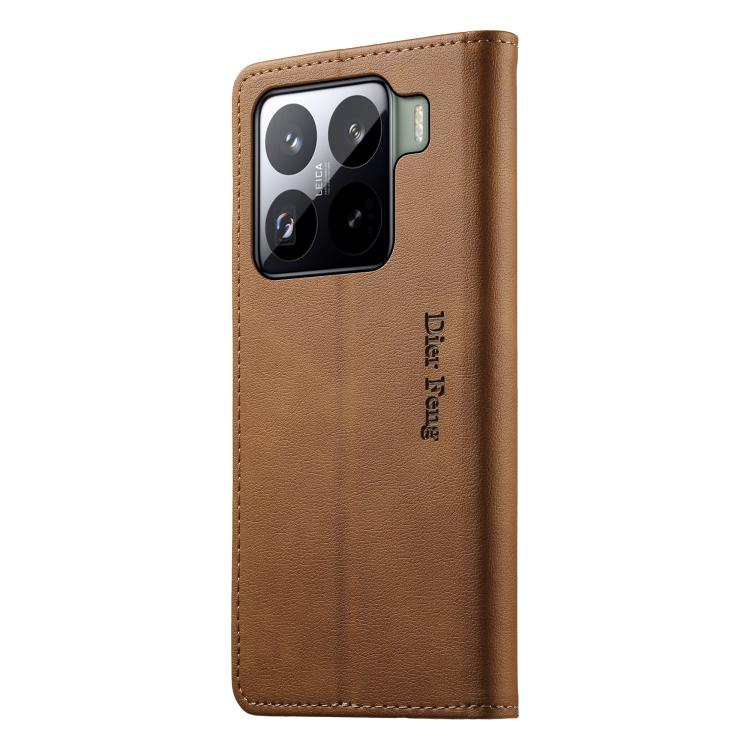 For Xiaomi 15 Pro Dierfeng Metal Snap Magnetic RFID Vegan Leather Phone Case